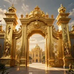 The gate to the eternal kingdom of golds, fantasy, digital art, HD, detailed.