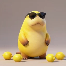 a yellow lemon walrus lemon from the latest disney pixar film, stopmotion animation, detailed, cgi, greg, ross tran, rendered in unreal engine, lemons on the ground, sunglasses