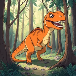 an illustration of a dinosaur 8 o 8 g 6 x in the woods, trending on artstation, central composition, very cartoon, shape focus, high detailed, by anton fadeev pp 8 rj 7