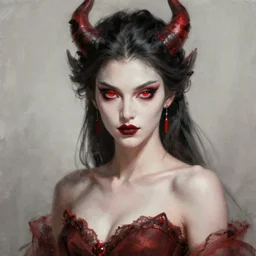 very attractive demon queen with red eyes painting by gaston bussiere, craig mullins, luis rollo, torso portrait, digital painting, highly detailed, artstation, sharp focus, illustration, concept art, full hd