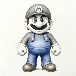 A full body shot of Mario from Nintendo as The Witcher, pencil art on paper, highly detailed, looking defiantly at the camera, eyes are yellow,symmetrical mouth