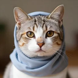 cute cat! wearing hijab!, cat has brown eyes, beautiful, portrait, focused