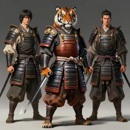 a detailed full-body photo of anthropomorph tiger wearing heavy samurai armor, holding a katana,  by Greg Rutkowski and Peter Mohrbacher and Tony Sart