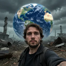 last selfie on earth, apocalyptic world after world war, trending on artstation, deviantart