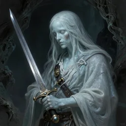 photo of a ghostly pirate, head and torso, in a grotto, holding a sword, intricate, elegant, highly detailed, lovecraft, digital painting, artstation, concept art, smooth, sharp focus uhd 8 k, dark, atmospheric, santiago caruso, chris cunningham