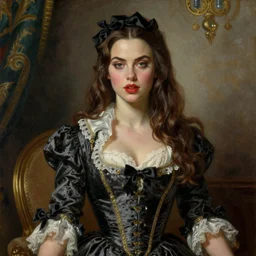 emily ratajkowski with very beautiful face dressed in pin up style, ultra detailed, beautiful, by greg hildebrandt fancy rococo baroque oil painting high quality clothed in fancy garb in pin up style
