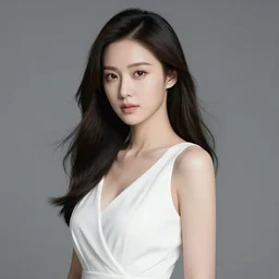 portrait of a beautiful goddess in white dress, hyperrealism, professional photography, studio lighting