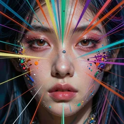 of a fantasy close up of a face with lots of colors and rays and strands digital art, concept eclectic, high detail