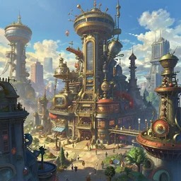 a retrofuturistic steampubk city by thomas kinkade, moebius and makoto shinkai, highly detailed, cinematic composition, trending on artstation, octane render, 8 k