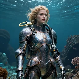 detailed ultrarealistic photography portrait of deepsea diving suit templar knight girl, avatar, fantasy, waterworld, postapocalyptic, cyberpunk cyborg, leyendecker, norman rockwell, greg rutkowski, artstation cinematic, vray game of thrones, lord of the rings, starwars