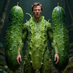 hyperrealistic film still of benedict cumberbatch disguised as a giant ( cucumber ) lifeform, stunning 3 d render, inspired by istvan sandorfi & greg rutkowski & unreal engine, perfect symmetry, dim volumetric cinematic lighting, 8 k octane comprehensive render, extremely hyper - detailed, incredibly lifelike attributes, intricate, real flesh texture, masterpiece, artstation, stunning,