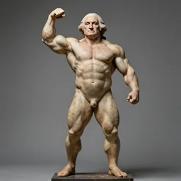 still of George Washington posing st Mr. Olympia, full body shot, hyperrealistic, high quality, extremely detailed, face details, powerful, sharp focus