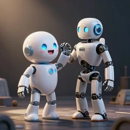 a cute happy robot dencing with her girlfriend robot