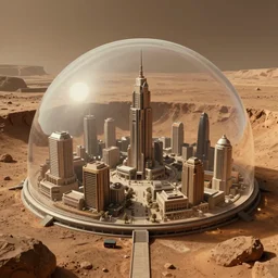 concept art of a futuristic city inside a martian crater covered by a transparent dome by greg rutkowski, cinematic lighting, nostalgic atmosphere, artstation hq.