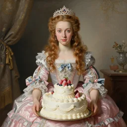 baroque rococo painting The Pretty Princess of Cake portrait Greg Hildebrandt Lisa Frank high detail fancy cake