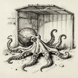 an octopus lost in a garage, engraving, ink, 1 7 th century