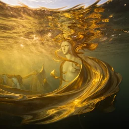 underwater landscape, golden hour, dramatic lighting, fluid, smooth, bright, colours, high contrast, sharpness, very detailed, intricate, by hildebrandt brothers, frazetta, giorgio de chirico and botticelli