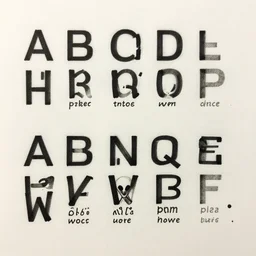 two rows of alien alphabet with english alphabet translation next to each letter neatly printed on off white paper, wim crouwel