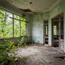a beautiful hyperdetailed highly detailed nature patio urbex abandoned building by georges seurat, apocalyptic landscape hyperrealism anime reclaimed by nature, archdaily, wallpaper, highly detailed, trending on artstation.