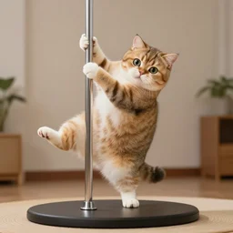 photo of anthropomorphic cat pole dancing