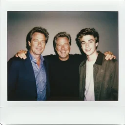 polaroid group picture of steve buscemi, don knotts and pete davidson having a great time together