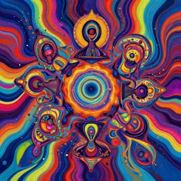 the meaning of life, lsd, trippy, hyperactive, colourful, abstract art