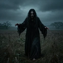 an ominous curse taking over a field outside, very unsettling, scary, spooky photo, key visual