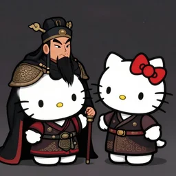 genghis khan debating hello kitty, dark, gritty, renaissance
