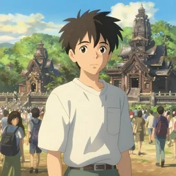 a matte of sukhothai in the sunny day, lovely, high quality realistic human, crowded landscape, japanese anime, hyper realistic, volumetric lighting, artstation, by makoto shinkai