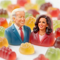 joe biden and kamala harris gummy candy. color and shape focus. hyperdetailed octane render.