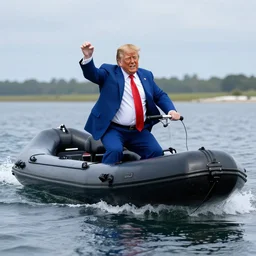 donald trump flying in an inflatable boat, trending on artstation hq, taken by canon r 6, photorealistic