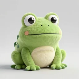 a cute fuzzy frog plushy with large cartoon eyes, studio lighting, 4K photograph