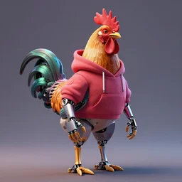 a portrait of a robotic rooster wearing a hoodie, vibrant lighting, elegant, highly detailed, smooth, sharp focus, illustration, beautiful, geometric, trending on artstation, full body, cinematic, artwork by Borovikovsky