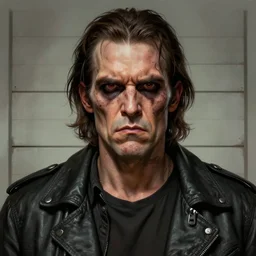violent criminal mugshot!!!, gangster, ugly, brutal, highly detailed, digital painting, artstation, concept art, wallpaper, smooth, sharp focus, illustration, art by artgerm and greg rutkowski and alphonse mucha