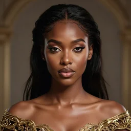 portrait of princess, intricate, sharp focus, octane render, realistic, photo, detailed, beautiful, brown skin, unreal engine, symmetrical!!, loreal, maybelline, sephora, loreal, artstation, art by artgerm, rossdraws, art by karol bak, makeup by pat mcgrath, cinematic, concept art, filmic, vsco