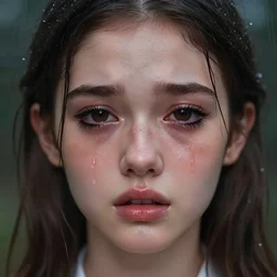 ilyana vyulnika as a young princess in the dark, crying eyes, tears, leaked mascara, lipgloss, portrait, closeup, cute freckles, gloss effects, and exaggerated proportions, after rain, digital art by julia razumova and mel milton, trending on artstation, 4 k high quality