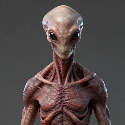 portrait of a space alien, meat monstrosity, the entire torso, detailed face, octane render, realistic render, detailed, natural tpose, greg rutkowski and ruan jia, cinematic