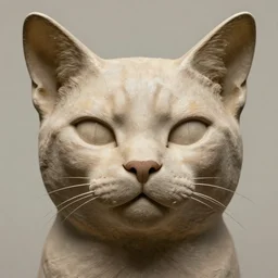 realistic photo of a cat human hybrid, cat with human face, human eyes, human lips, sharp focus, kate clark's sculptures