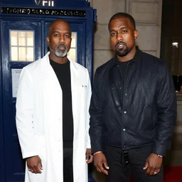 kanye west is the doctor who, stands near the tardis