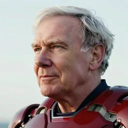 Warren buffet face on Ironman suit, photorealistic, ultra-detailed, 4k high resolution, HDR shot, cinematic lighting