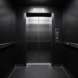 An empty black room with an elevator