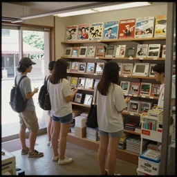 home video footage, inside of game shop in japan ; daylight, summer, color vhs picture quality