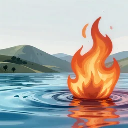 water vs. fire, split image concept, landscape in the style of james jean and victo ngai