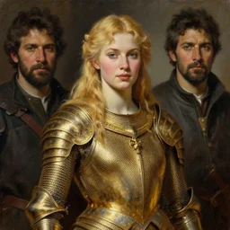 a beautiful valkyrie , half body portrait, blond hair, gold chainmail armour, realistic oil painting by Thomas Cole and Wayne Barlowe and Boris Valejo