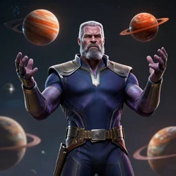 thanos juggling planets movie still, cinematic, photorealistic, extreme detail, sharp focus, 8 k, intricate, hyper detailed, realistic, cinematic lighting