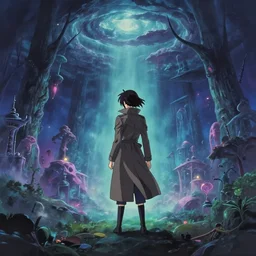 a high definition screenshot from the haunting and surreal mystical magical science fiction anime anime anime film ; a lone lone single alone!!!!!!! female detective wearing a trenchcoat investigates a strange and ethereal dreamworld, digital painting by ( ( makoto shinkai ) ), moebius moebius, surrealism, trending on artstation