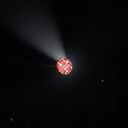 Astronomical satellite view of nearest star image as a small single round slice of salami