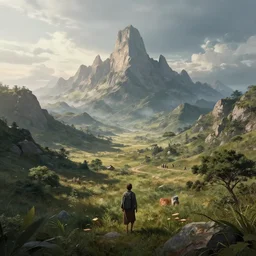 home world of the stable diffusion ai, landscape, alex ross, eddie mendoza, raphael lacoste, sebastian ludke, concept art, matte painting, highly detailed, rule of thirds, dynamic lighting, cinematic, realism, realistic, photo real, detailed, magnificiant landscape, denoised, centerd