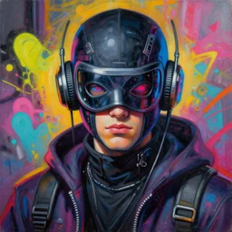 beautiful painting of lo - fi hiphop cyberpunk masked assassin, by gaston bussiere, j. c. leyendecker, craig mullins. trending on artstation, 8 k, masterpiece, graffiti paint, fine detail, full of color, intricate detail, golden ratio illustration, face enhance
