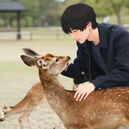joe hisaishi petting a deer